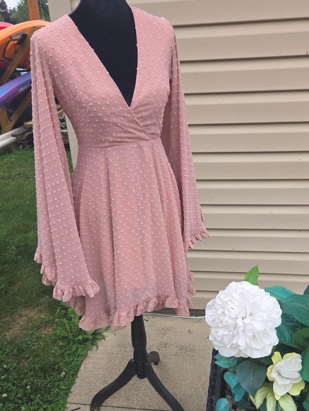 Boohoo Dusty Pink Swiss Dot Wrap Mini Dress Size 4